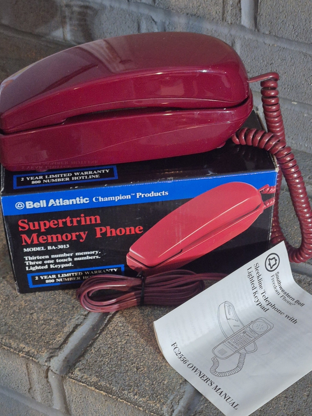 Vintage Bell Atlantic Supertrim Corded Phone BA-3013 Crimson Maroon w/ Box Prop